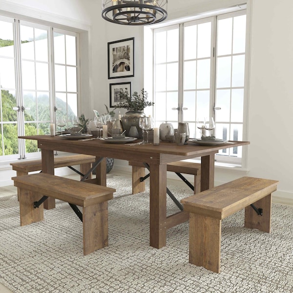 Flash Furniture Rectangle Antique Farm Table , 40"; 40-1/4" W 30"; 17-3/4" H, Wood XA-FARM-1-GG - main